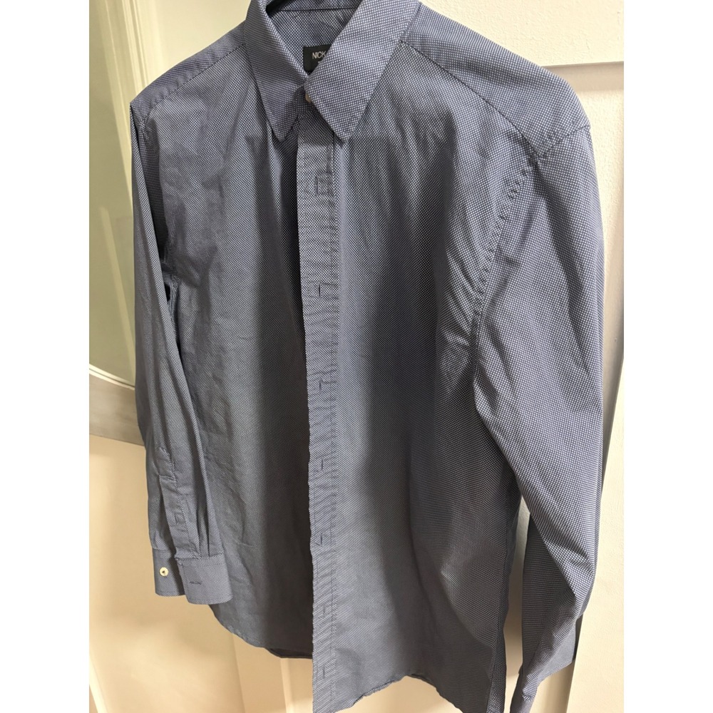 Nick Graham Mens Blue Polka Dot‎ Stretch Modern Fit Dress Shirt 15.5 32-33 M